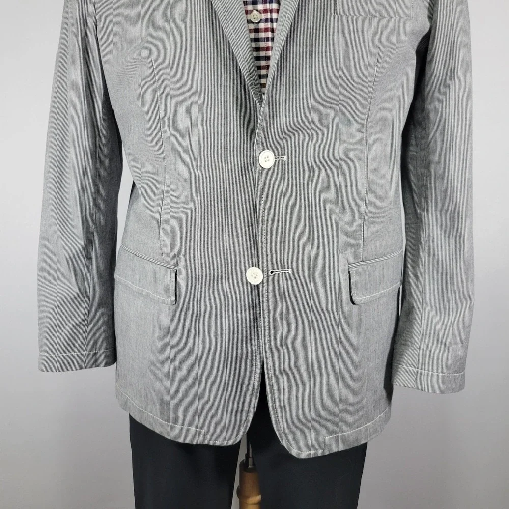 Material London Men's Sport Coat Blazer Two Button Unstructured Gray Striped‎ LG